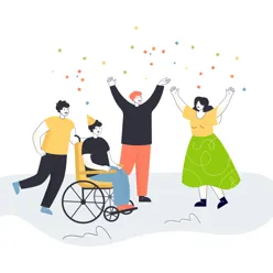 En gruppe mennesker som feirer med å kaste konfetti.