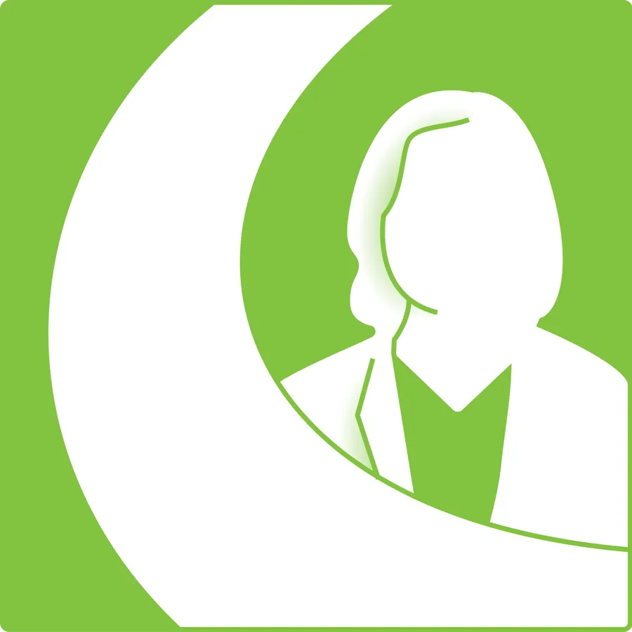 Illustrasjonen viser en stilisert personfigur med en bueformet linje på venstre side. Illustrasjonen representerer innsatsområdet medarbeidere.