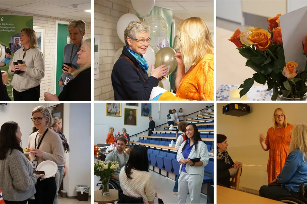 Collage med stemningsbilder av blide personer som snakker sammen i forkant av en fest
