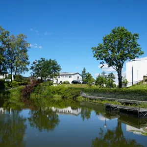 Bilde av en dam og uteområde rundt Sunnaas sykehus