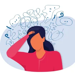 En person som holder seg til hodet. Rundt hodet ser du forskjellige figurer som symboliserer aktivitet.