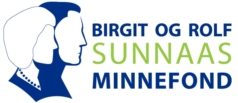 Logoelement med to ansikter i profil og teksten Birgit og Rolf Sunnaas minnefond