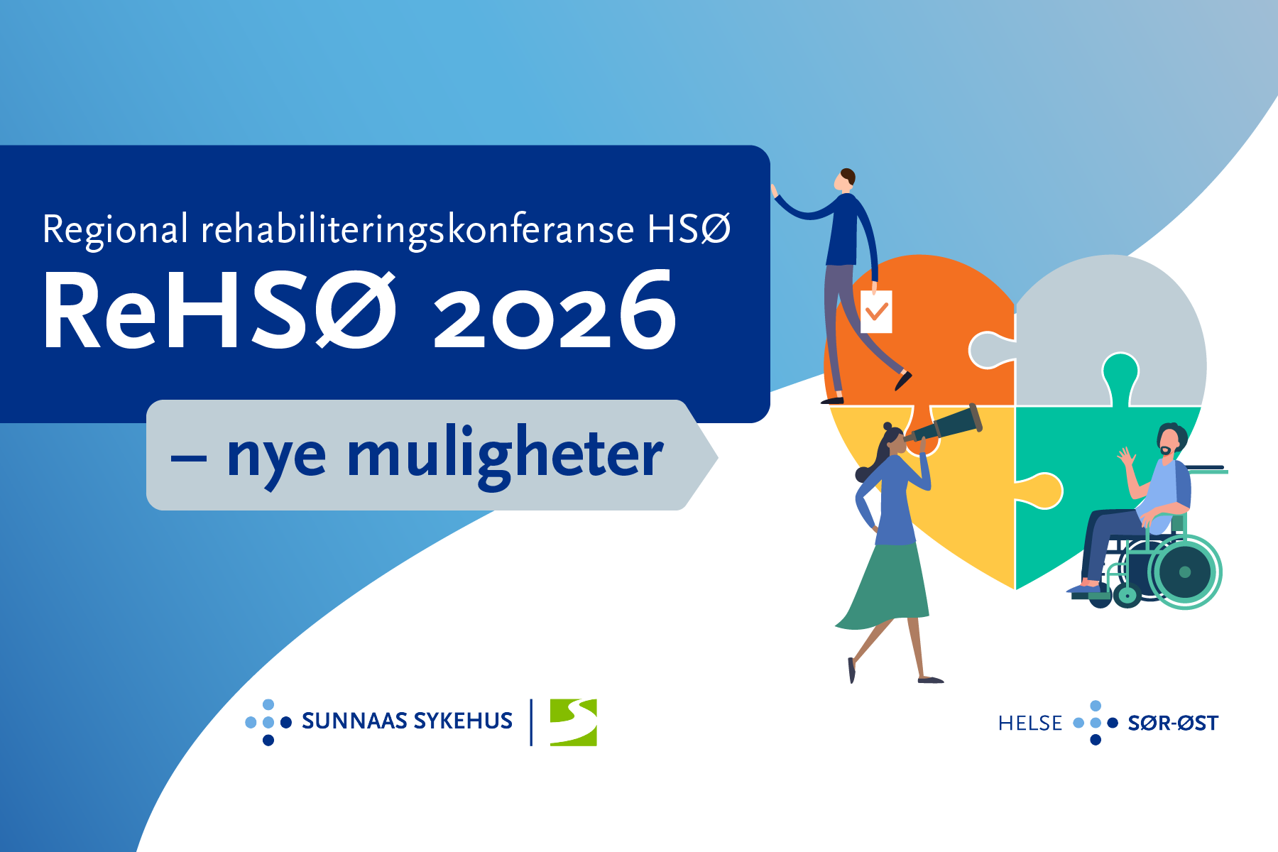 Regional rehabiliteringskonferanse, ReHSØ 2026 – nye muligheter. Logo: Sunnaas sykehus og Helse Sør-Øst.
