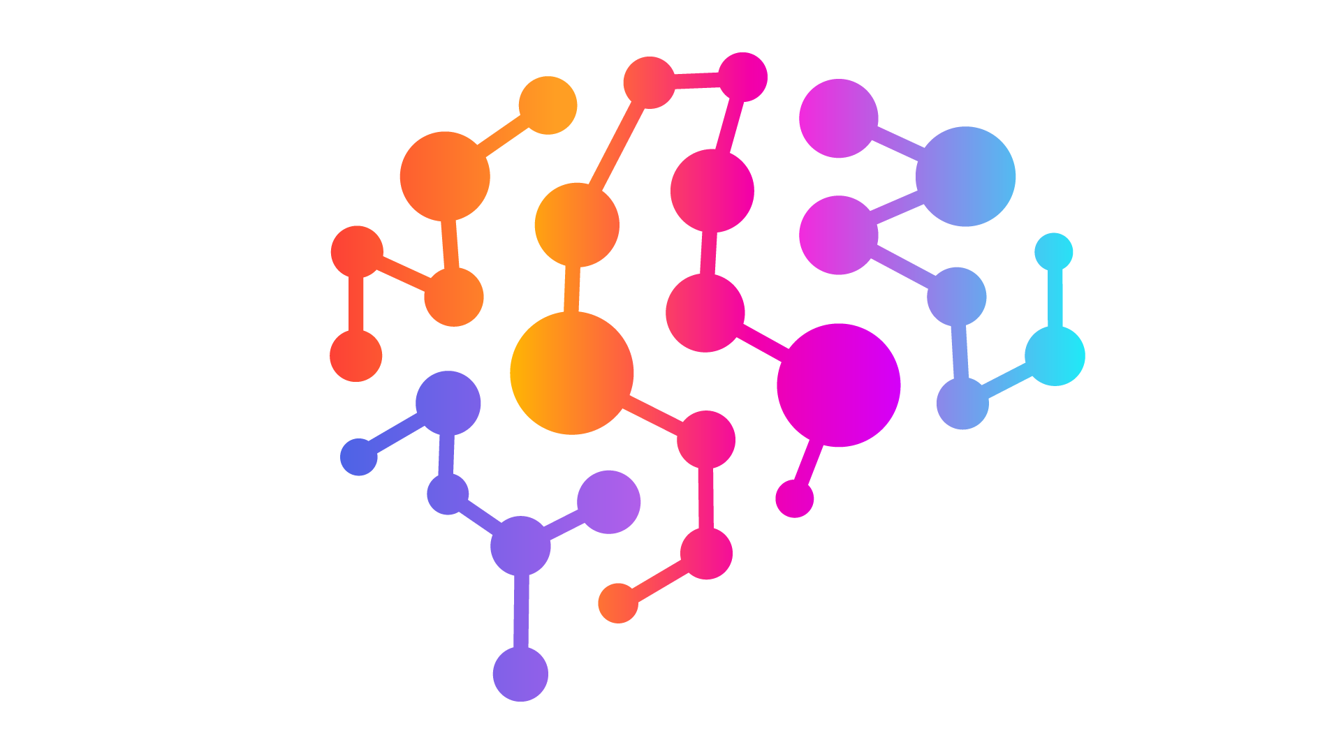 Illustrasjon av en hjerne med fargerike prikker og streker