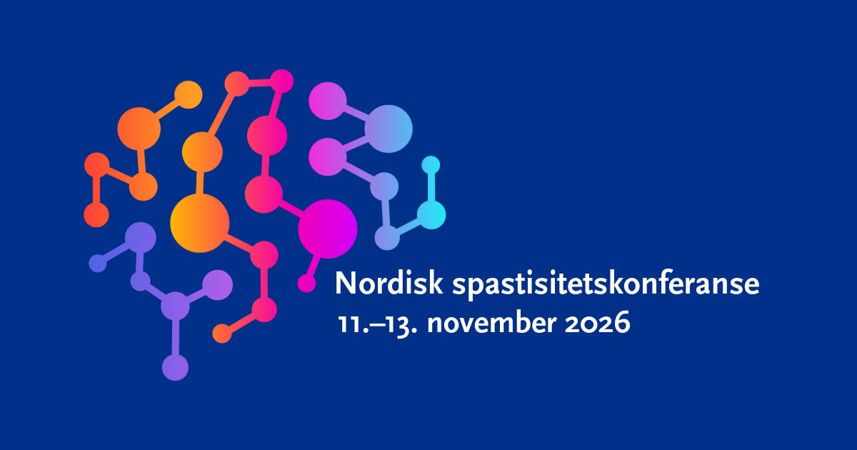 Logo-element. En illustrasjon av en hjerne med ulike knalle farger, samt teksten Nordisk spastisitetskonferanse 11.-13. november 2026