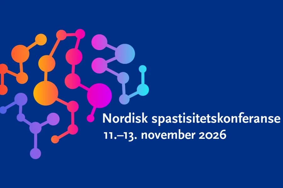 Logo-element. En illustrasjon av en hjerne med ulike knalle farger, samt teksten Nordisk spastisitetskonferanse 11.-13. november 2026