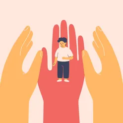 En person som er omkranset av støttende hender