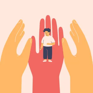 En person som er omkranset av støttende hender