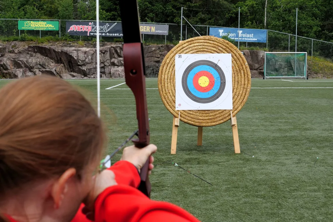 En person som skyter en pil mot en blink
