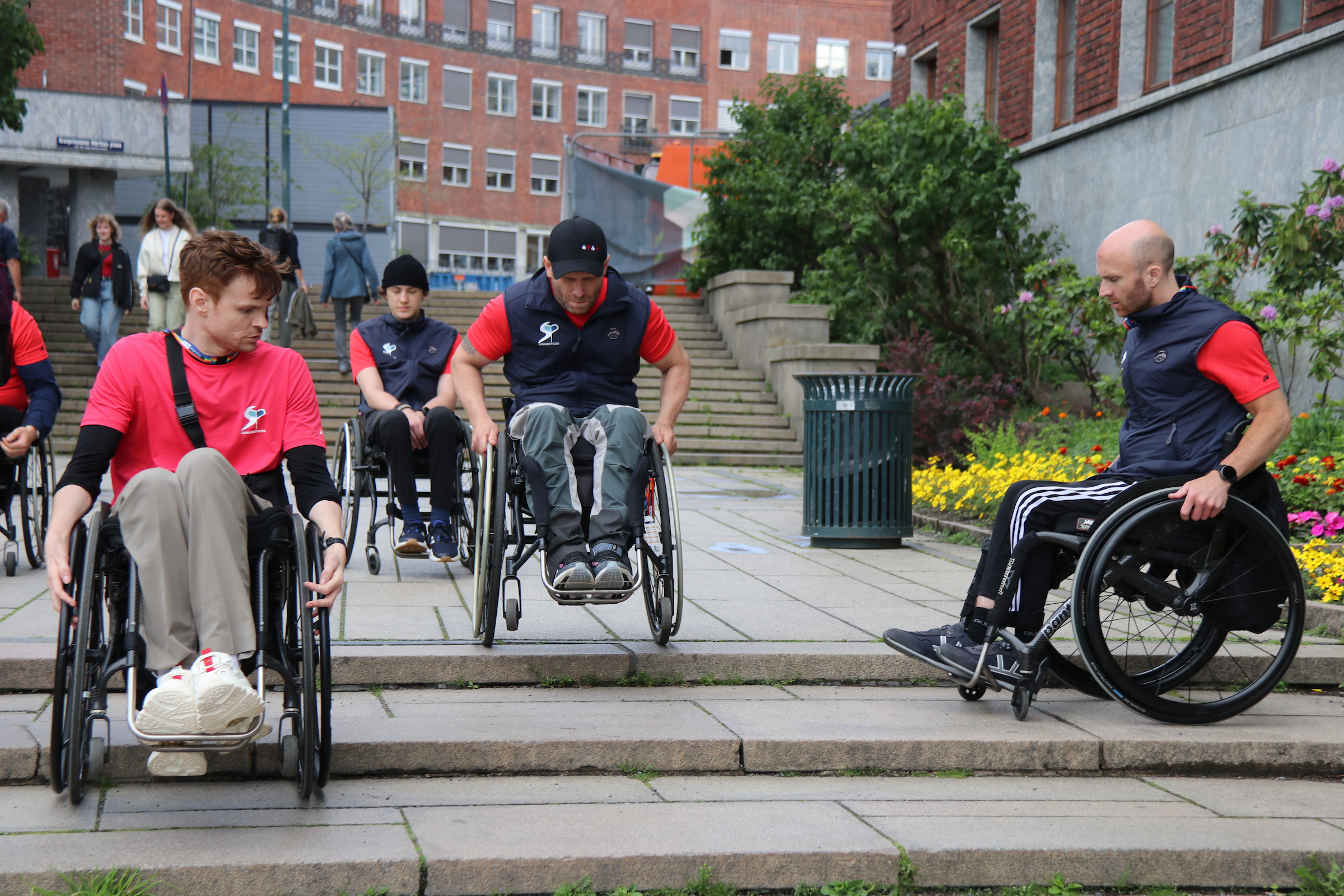 A group of people in wheelchairs