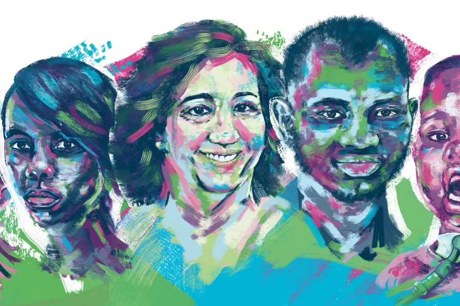 Illustrasjon av ansikter fra flere nasjonaliteter