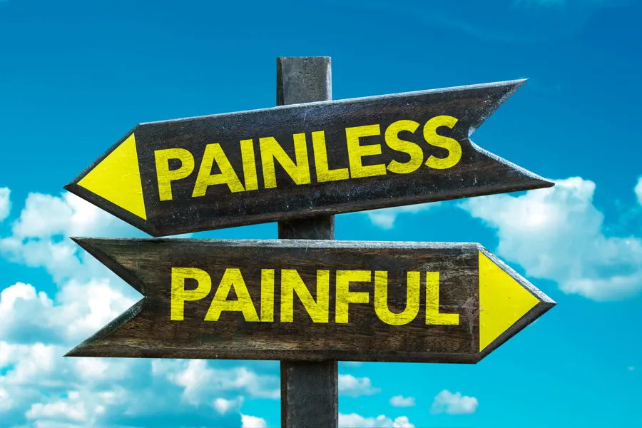 Bilde av skilt med teksten painless painfull