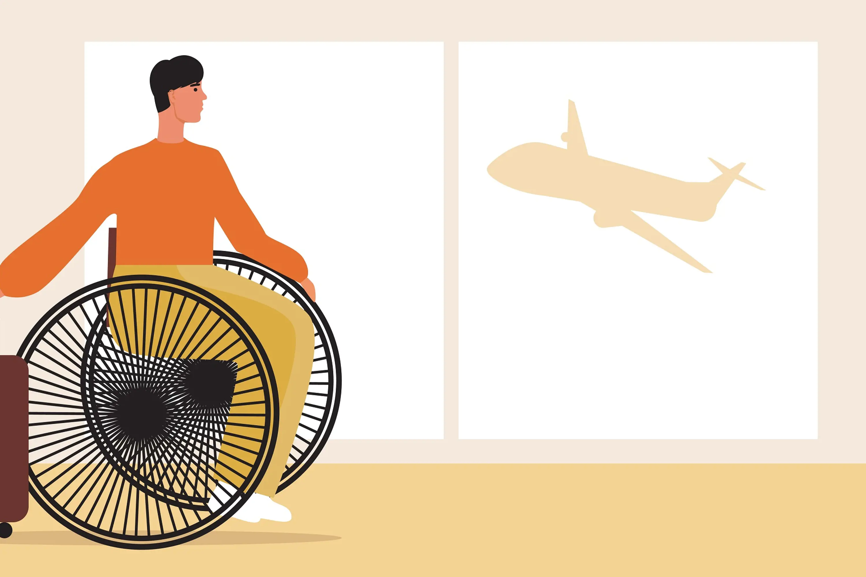 Rullestolbruker på flyplass, illustrasjon