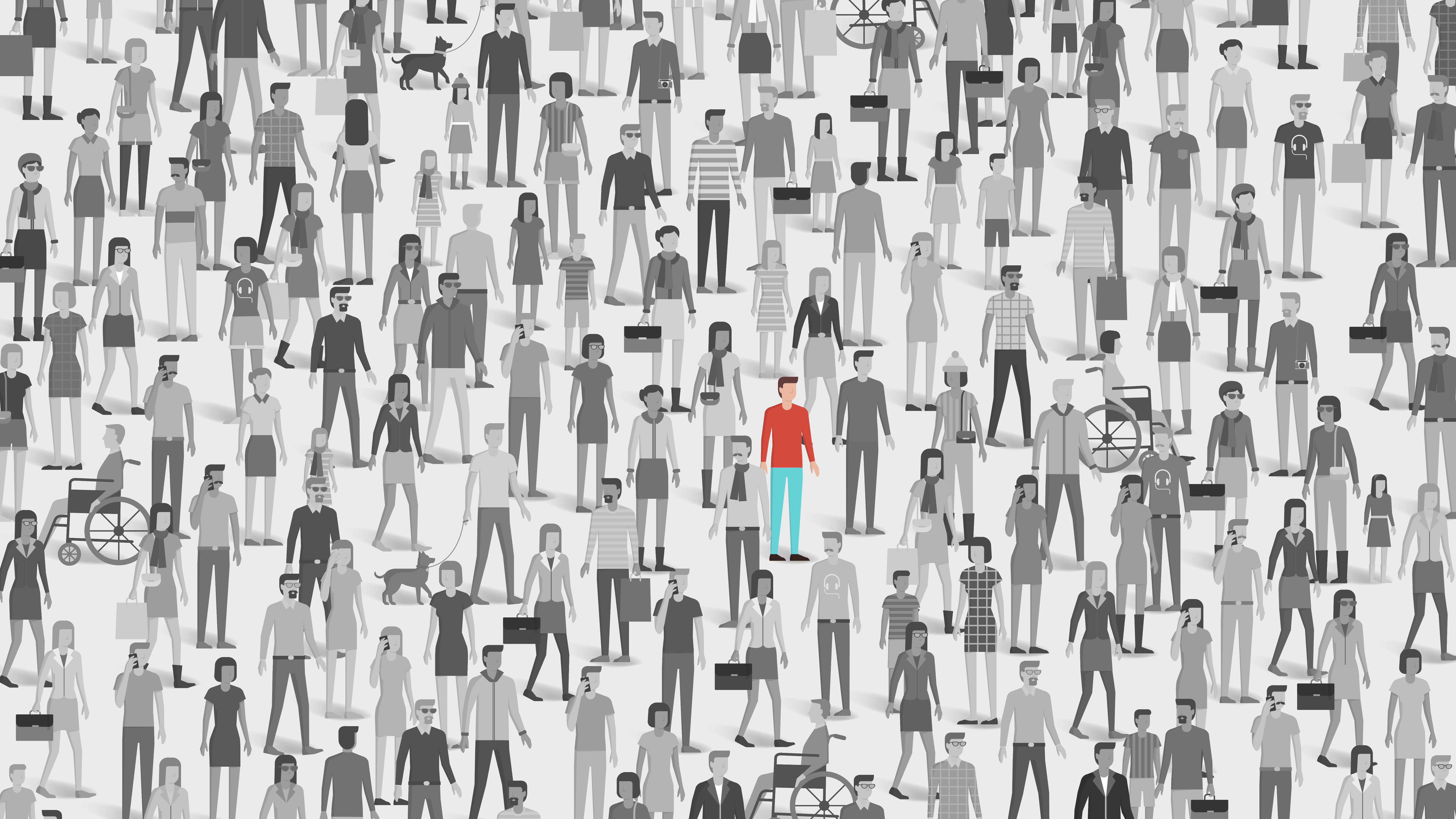 Illustrasjon av et sjeldent menneske i en stor menneskemengde
