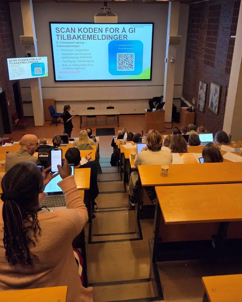 En person som holder en presentasjon for en gruppe mennesker